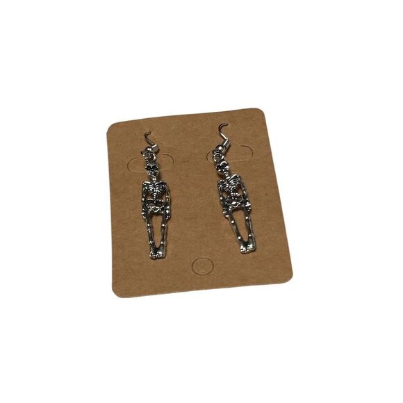 Gothic Skeleton Skull Dangle Earrings Halloween Jewelry Silver - Picture 1 of 3